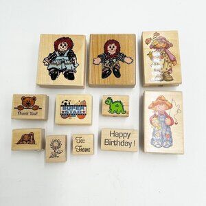 Stamp Affair Lot of 11 Used/New Wooden Rubber Stamps Rag Dolls & More